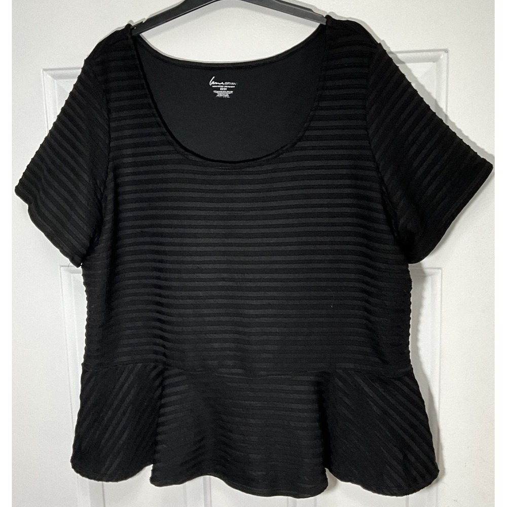 Lane Bryant Black Peplum Raised Stripe Business/Casual Blouse Women's 22-24